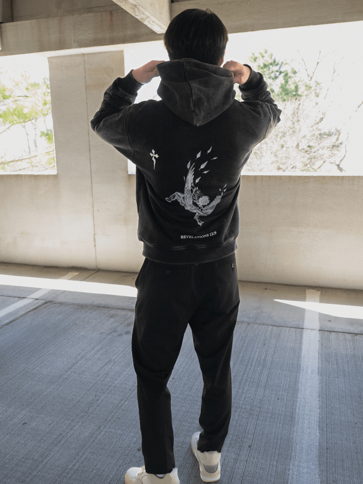Spiral - Grieving Angel Graphic Hoody - Black, 100% Cotton Fleece